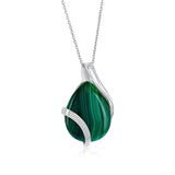 Sterling Silver, Large Pear-Shaped Malachite Pendant