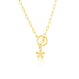 Sterling Silver Flower Charm Paperclip Toggle Necklace - Gold Plated