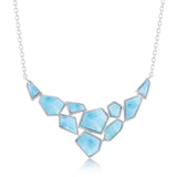 Sterling Silver, Large Hexagon & Small Multi-Shaped Larimar Necklace