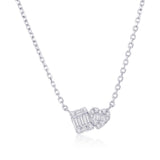 Sterling Silver Heart & Square Baguette CZ Necklace