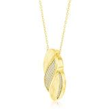 Sterling Silver Brushed & CZ Wave Design Necklace - Gold Plated
