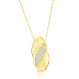 Sterling Silver Brushed & CZ Wave Design Necklace - Gold Plated