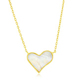 Sterling Silver, MOP Heart Necklace - Gold Plated