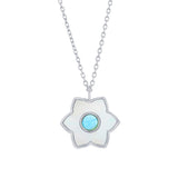 Sterling Silver, Larimar & MOP Flower Necklace