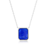 Sterling Silver, Rectangle Necklace - Lapis