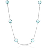 Sterling Silver Bezel-Set 7mm Round Gemstone Station Necklace - Blue Topaz (11.36cttw)