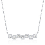 Sterling Silver, Square Bezel-Set CZ Bar Necklace