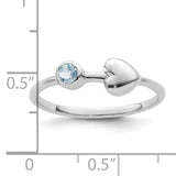 Sterling Silver Rhodium-plated Polished Heart Aquamarine Ring