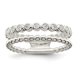 Sterling Silver Polished CZ Beaded Double Fancy Ring