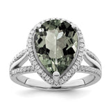 Sterling Silver Rhodium-plated Polished CZ & Black Crystal Ring
