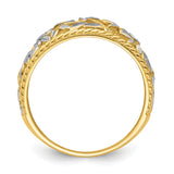14k w/Rhodium Diamond-cut Filigree Leaf Ring