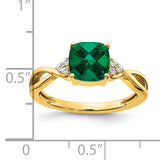 14k Checkerboard Created Emerald and Diamond Ring