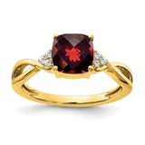 14k Checkerboard Garnet and Diamond Ring