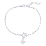 Sterling Silver Butterfly Charm Paperclip Toggle Bracelet