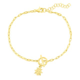 Sterling Silver Ladybug Charm Paperclip Toggle Bracelet - Gold Plated