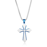 Stainless Steel Brushed Cross Necklace - Blue Plated