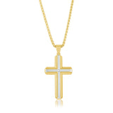 Stainless Steel Sand Blasted, CZ Cross Necklace - Gold Plated