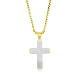Stainless Steel Silver & Gold Single CZ Cross Necklace