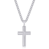Stainless Steel Polished CZ Cross Necklace