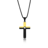 Stainless Steel, CZ Cross Necklace - Gold & Black