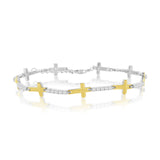 Sterling Silver, Sideways Cross & CZ Bracelet - Gold Plated