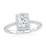 Sterling Silver, Emerald-Cut Halo CZ Engagement Ring