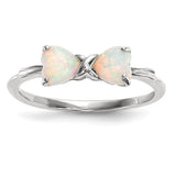 14k White Gold Polished Created Opal Bow Ring