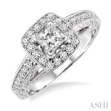 5/8 Ctw Diamond Engagement Ring with 1/3 Ct Princess Cut Center Stone in 14K White Gold