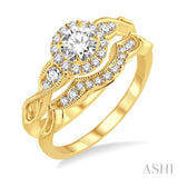 1/2 Ctw Diamond Wedding Set with 1/2 Ctw Round Cut Engagement Ring and 1/10 Ctw Wedding Band in 14K Yellow Gold