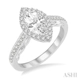 1 Ctw Diamond Engagement Ring with 5/8 Ct Marquise Cut Center Stone in 14K White Gold