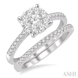1 Ctw Round Cut Diamond Lovebright Bridal Set with 3/4 Ctw Engagement Ring and 1/4 Ctw Wedding Band in 14K White Gold