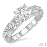 3/8 Ctw Round Cut Diamond Lovebright Engagement Ring in 14K White Gold