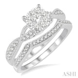 5/8 Ctw Round Cut Diamond Lovebright Bridal Set with 1/2 Ctw Engagement Ring and 1/6 Ctw Wedding Band in 14K White Gold