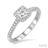 3/8 Ctw Diamond Engagement Ring with 1/5 Ct Princess Cut Center stone in 14K White Gold