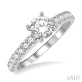 1 1/10 Ctw Round Brilliant Cut Diamond Ladies Engagement Ring with 5/8 Ct Round Cut Center Stone in 14K White Gold
