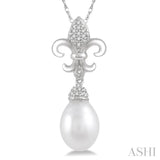 Fleur De Lis Pearl & Diamond Pendant