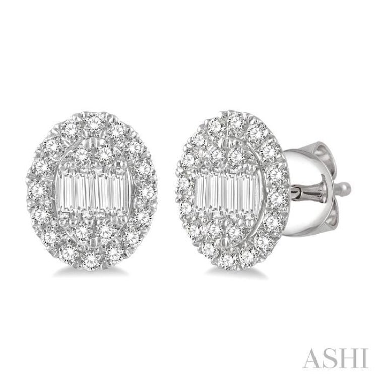 Oval Shape Baguette Diamond Earrings