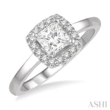 1/3 ctw Halo Round Cut Diamond Ladies Engagement Ring With 1/4 ctw Princess Cut Center Stone in 14K White Gold
