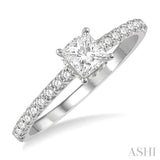 1/2 ctw Round Cut Diamond Engagement Ring With 1/4 ctw Princess Cut Center Stone in 14K White Gold