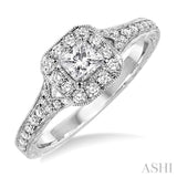 5/8 Ctw Diamond Engagement Ring with 1/4 Ct Princess Cut Center Stone in 14K White Gold