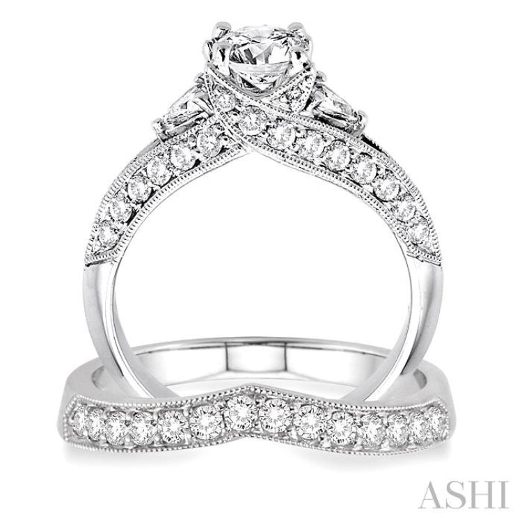 1 3/4 Ctw Diamond Wedding Set with 1 1/2 Ctw Round Cut Engagement Ring and  1/3 Ctw Wedding Band in 14K White Gold