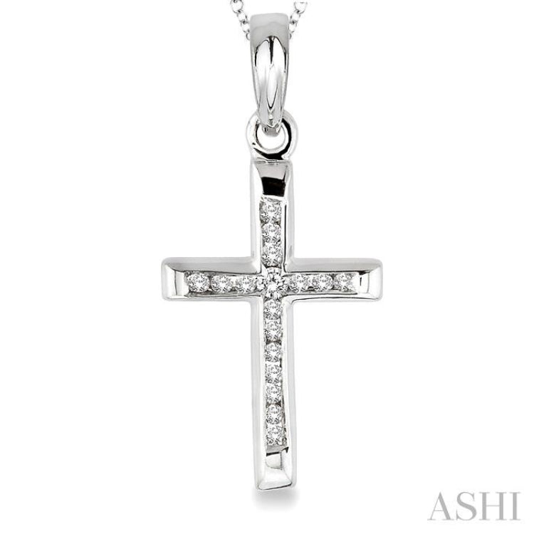 1/10 Ctw Round Cut Diamond Channel Cross Pendant in Sterling Silver with  Chain