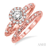 3/8 Ctw Diamond Wedding Set with 1/3 Ctw Round Cut Engagement Ring and 1/20 Ctw Wedding Band in 14K Rose Gold
