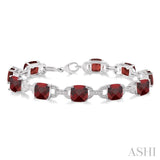 7x7 mm Cushion Cut Garnet and 1/20 Ctw Round Cut Diamond Fashion Bracelet in Sterling Silver