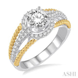 1 1/10 Ctw Diamond Engagement Ring with 3/4 Ct Round Cut Center Stone in 14K White and Yellow Gold