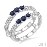 3&2.75 MM Round Cut Sapphire and 1/2 Ctw Round Cut Diamond Insert Ring in 14K White Gold