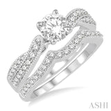 7/8 Ctw Diamond Bridal Set with 5/8 Ctw Round Cut Engagement Ring and 1/5 Ctw Wedding Band in 14K White Gold