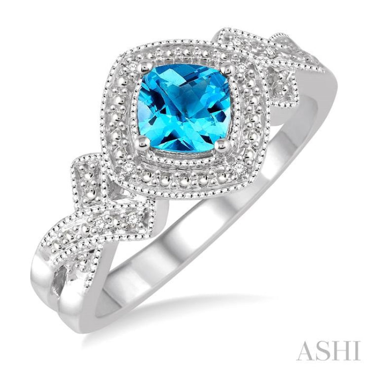 5 Carat Cushion Cut Blue Topaz Ring with Diamond Halo - 14K White Gold –  Marie's Jewelry Store
