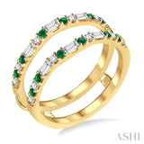 1/3 ctw Baguette and Round Cut Diamond & 1.50MM Emerald Insert Ring in 14K Yellow Gold