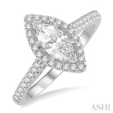 3/4 ctw Round Cut Diamond Engagement Ring With 1/2 ctw Marquise Cut Center Stone in 14K White Gold